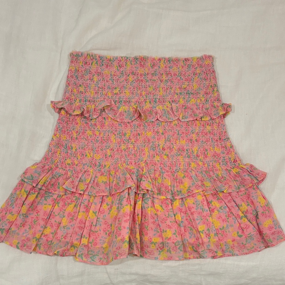 LoveShackFancy Pink Floral Mini Skirt